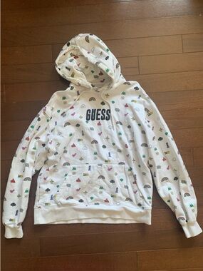 Guess x Friends With You White Cartoon Icon Hoodie Size S